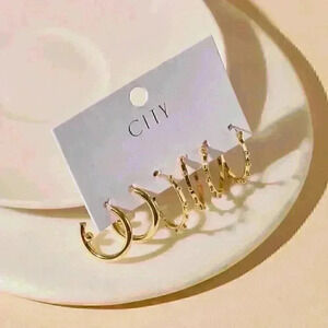 Set of 3 Pairs of Flat Bar Hoop Earrings